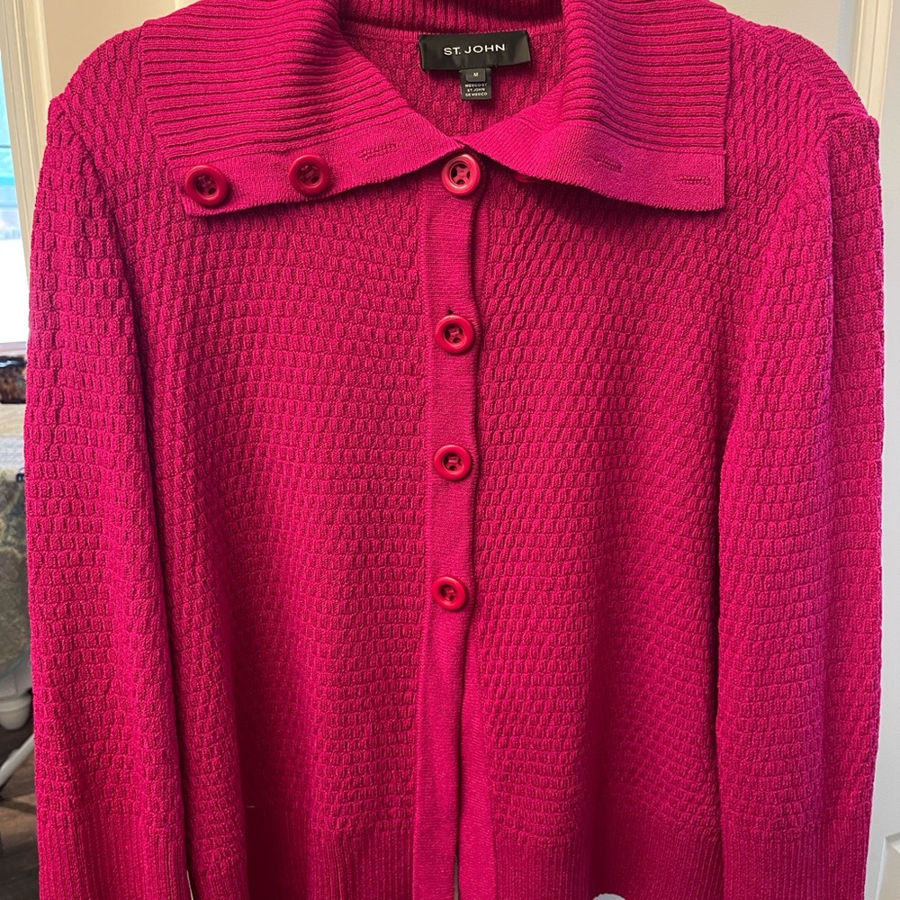 St. John Vibrant Pink Cardigan Sweater